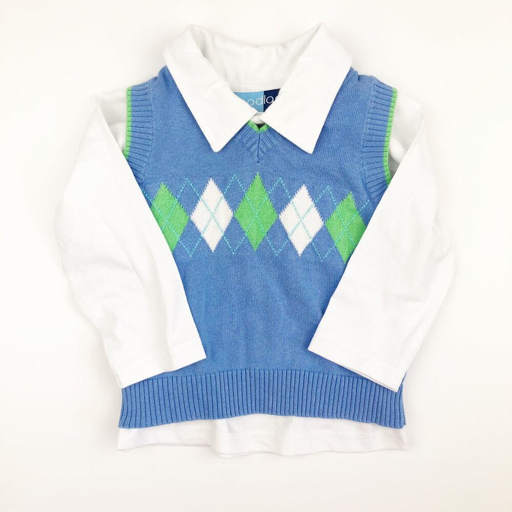 Good Lad Blue Argyle Sweater Vest Long Sleeve White Shirt 18 Months